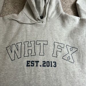 WHITE FOX hoodie in GREY, DARK NAVY lettering, size M/L